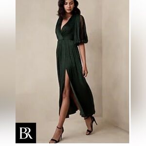 Banana Republic Pleated Hunter Green Dress